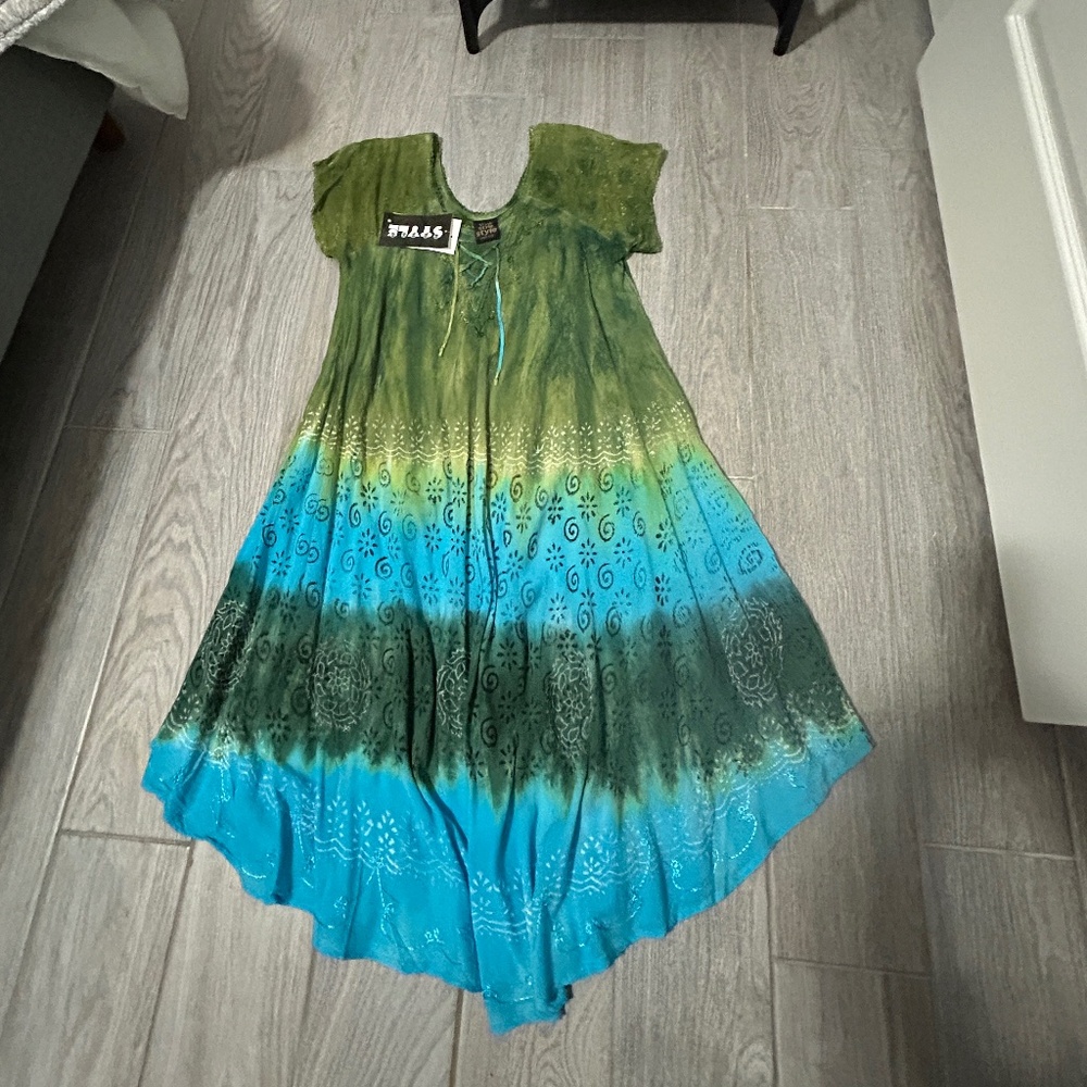 NWT! Style Tie Dye Turquoise/Green Boho Festival Dress - OS